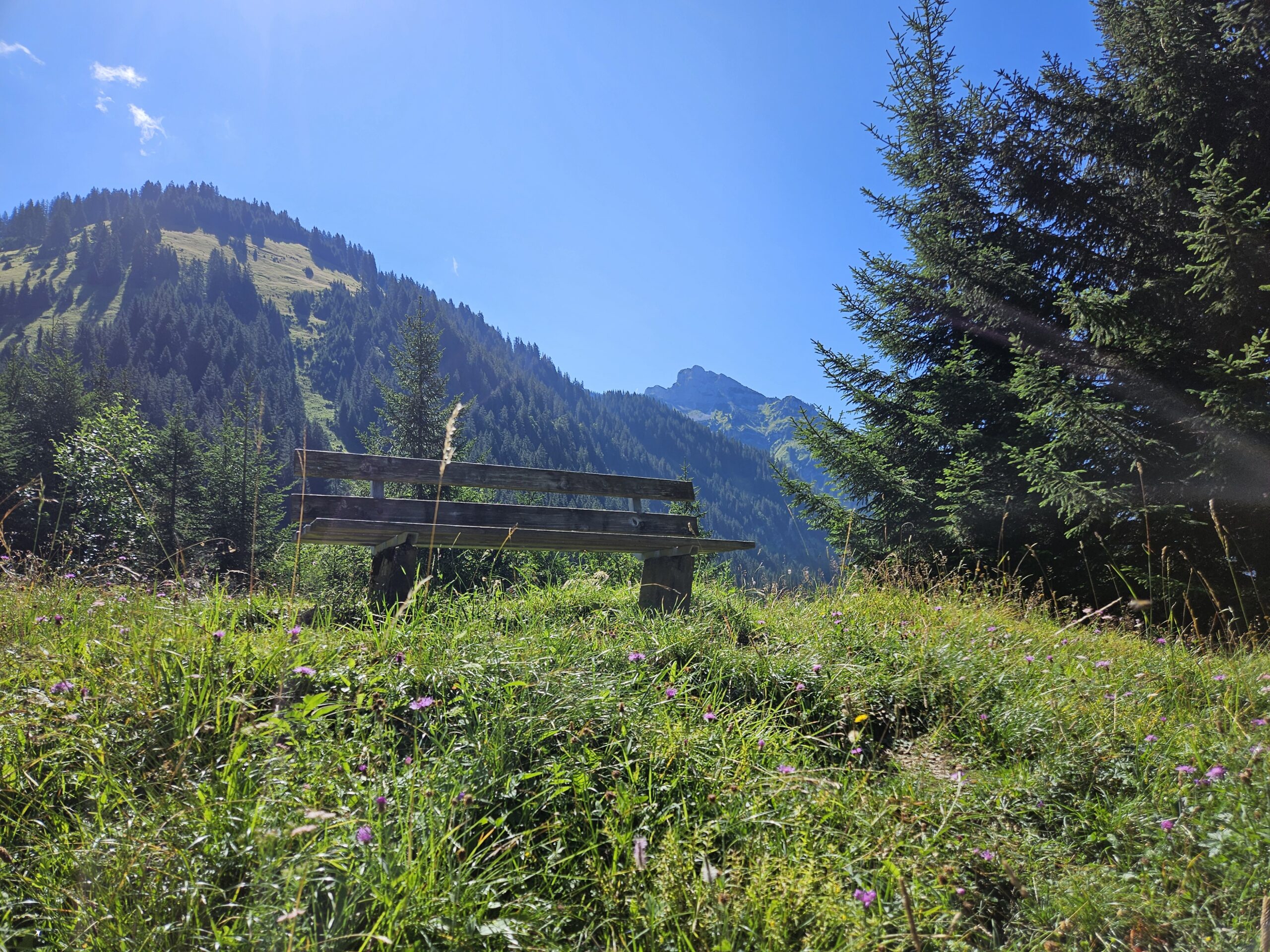 Bank mit Blick auf die Berge